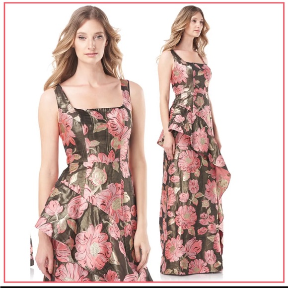 NWT KAY UNGER BELLE FLORAL PRINT RUFFLED SLEEVELESS A-LINE GOWN - Picture 2 of 12